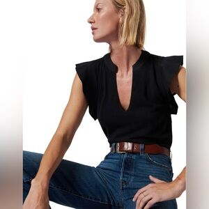 Nation Constance V Neck Top in jet black